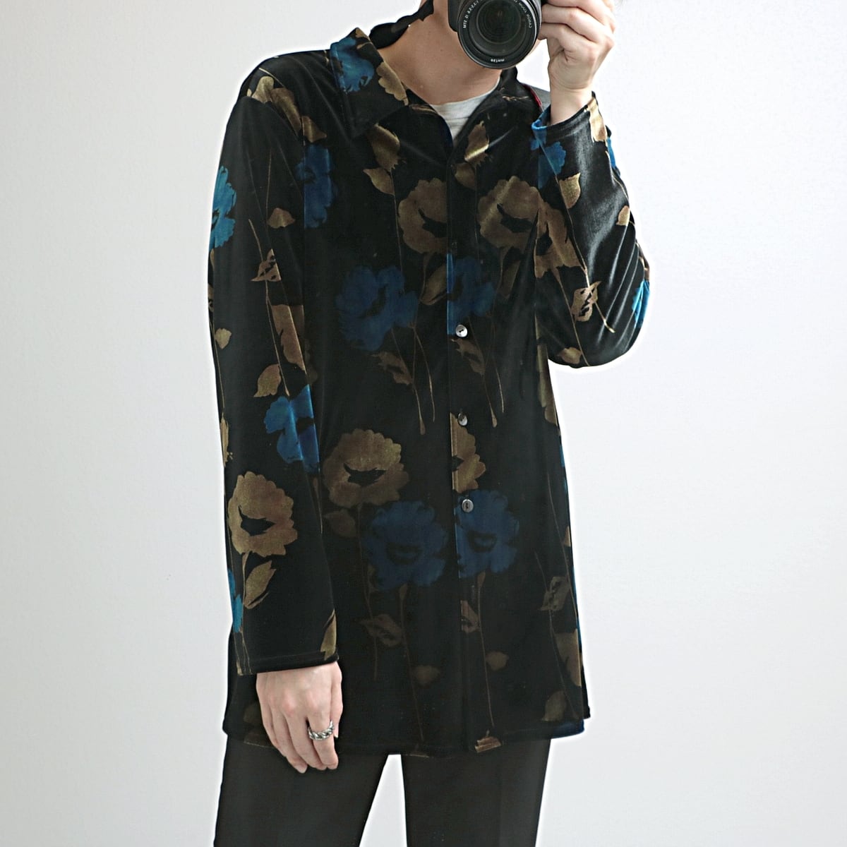 90s notation ボタニカル 総柄 ベロア シャツ usa製 古着 used