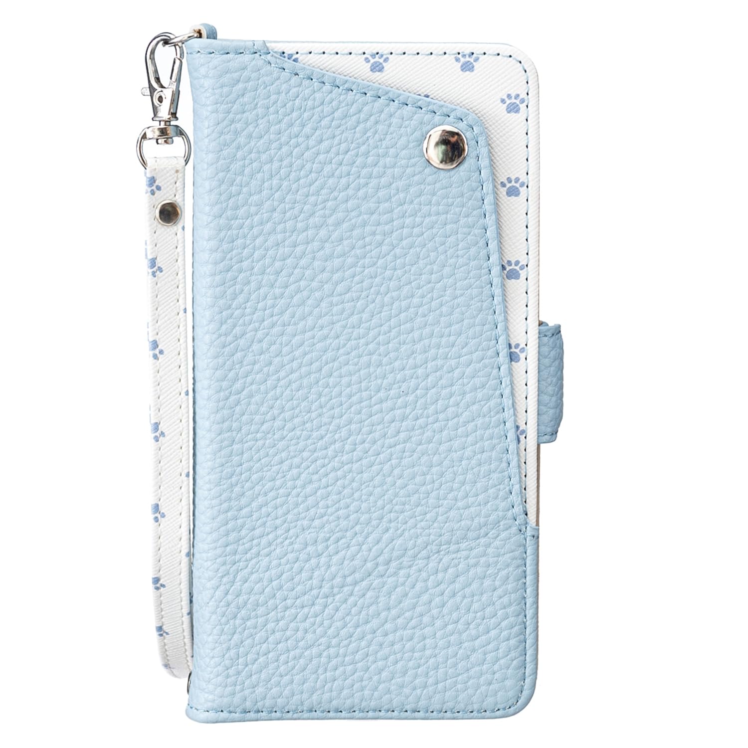 case for iPhone 16 ケース アイフォン16 カバー手帳型 かわいい猫の足跡 ストラップ付き 【BOBOTO】 カード収納 スタンド機能付き マグネット開閉式 財布型 小銭収納 全面保護 耐衝撃 (B3-ブルー, に適用するiPhone16)