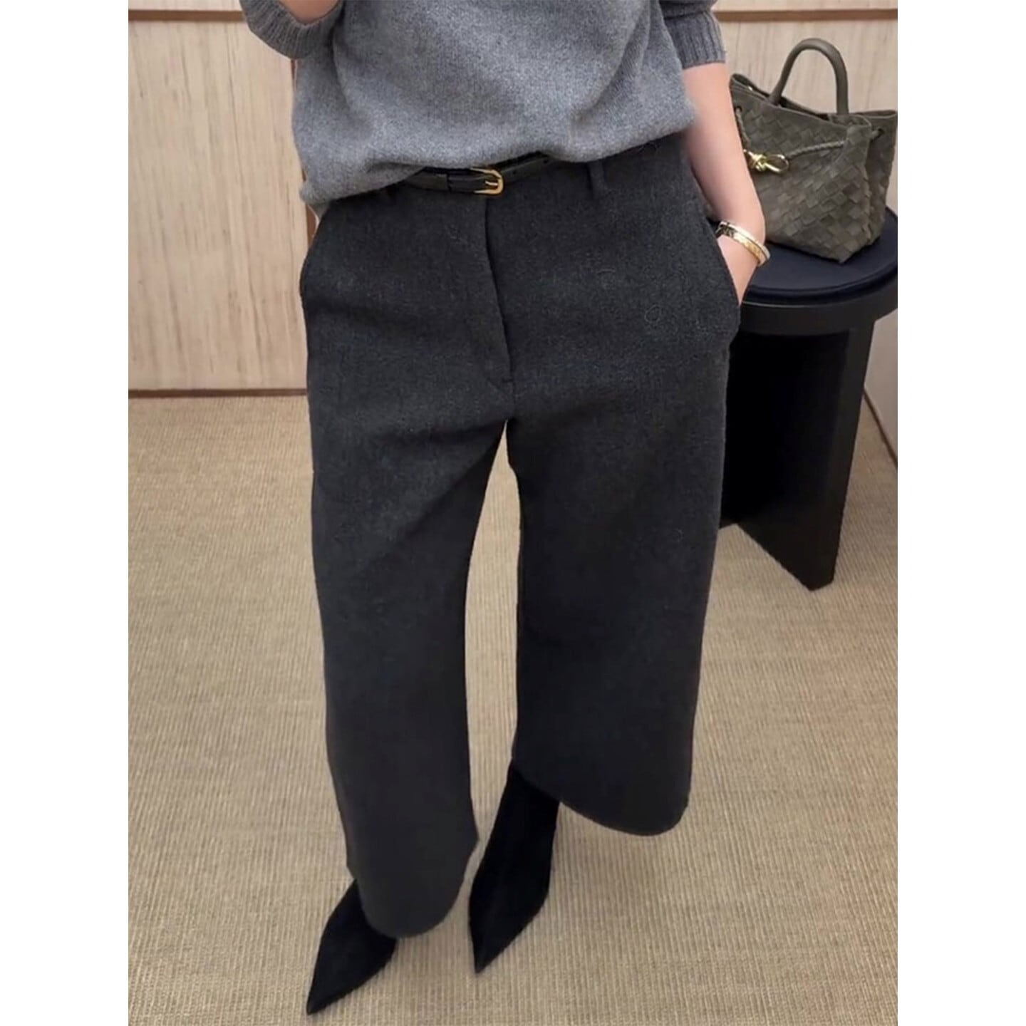 ハイウエスト クロップドワイドパンツ【S-2XL】 RA3536