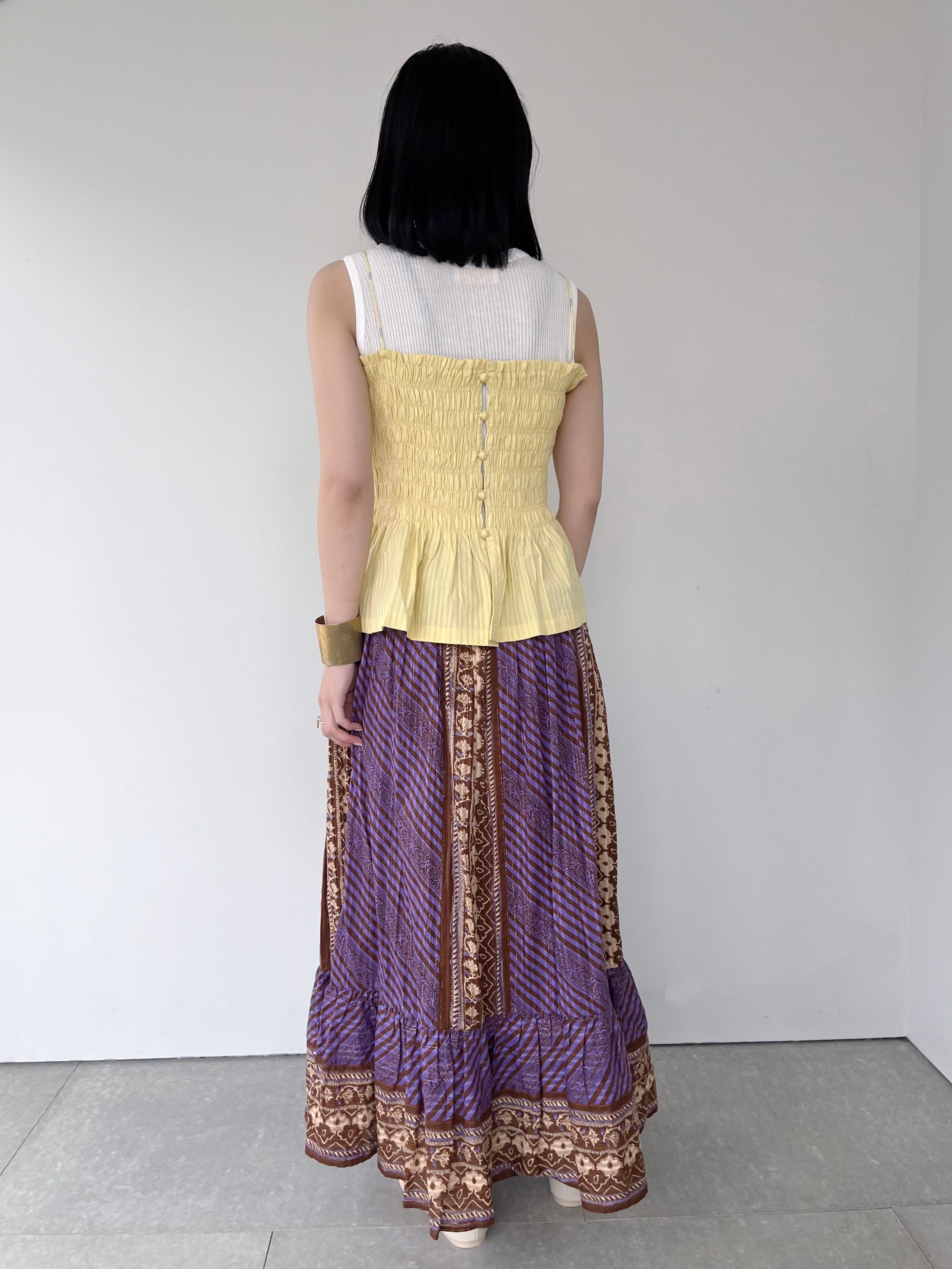 Sara Mallika Cotton Stripe Jaquard Shirring Top | KOKO
