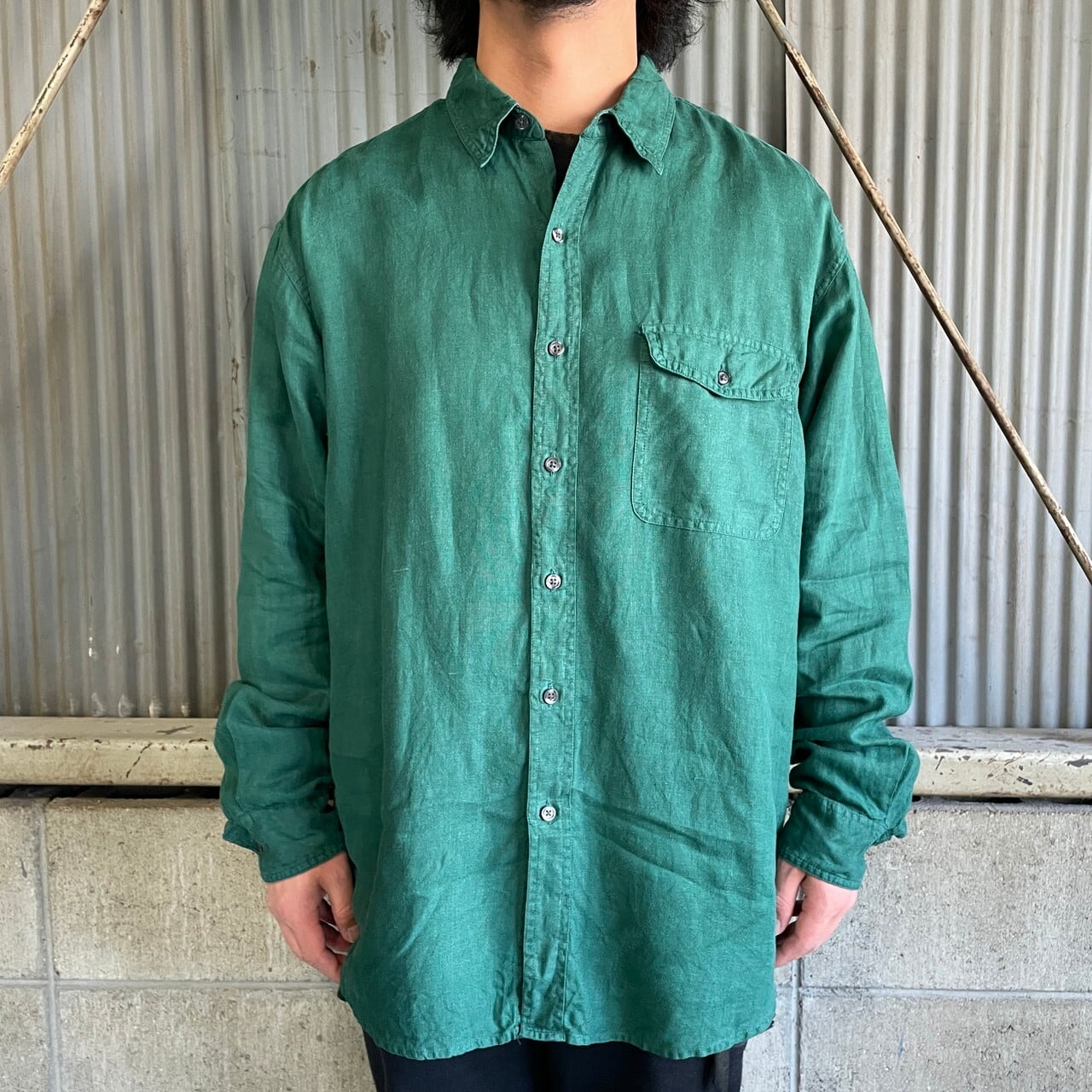 90年代 OLD GAP オールドギャップ 無地 リネンシャツ メンズL 古着 90s 