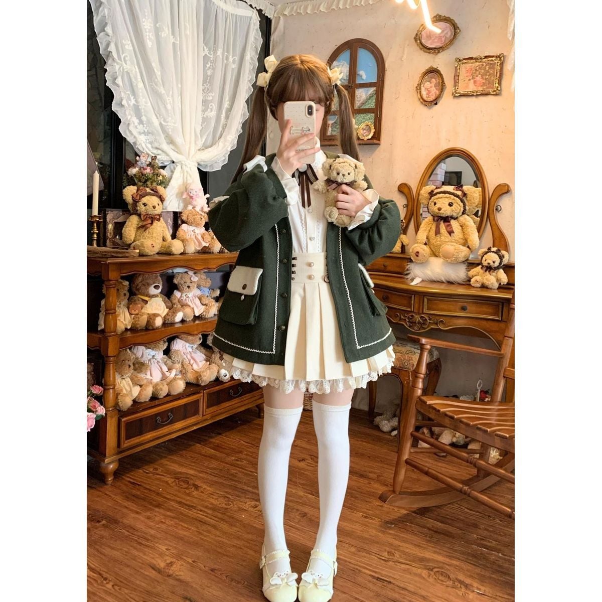 レースアップフリルジャケットセットアップ：トップス+スカートセット