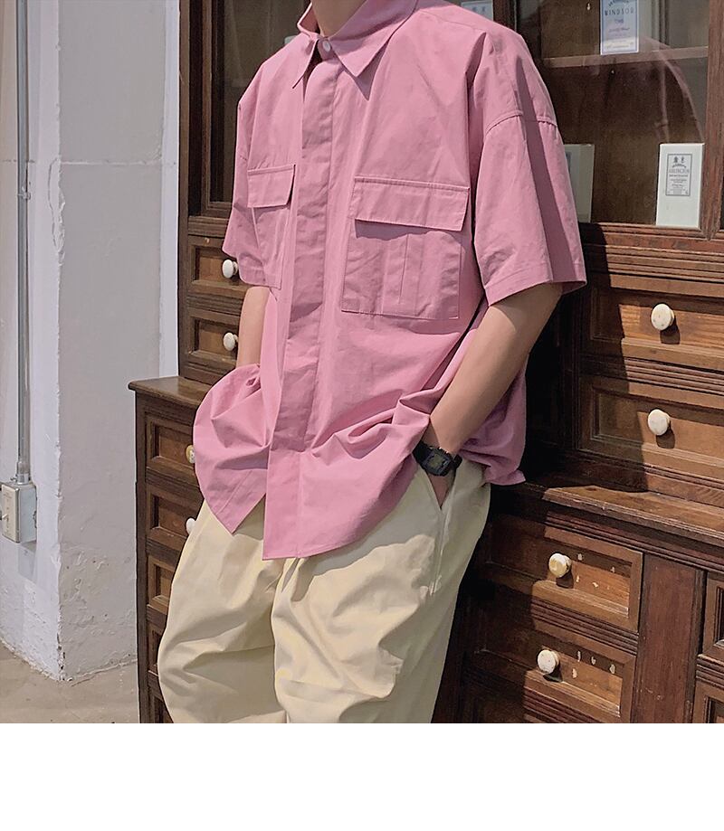 全3色 シャツ トップス 無地 カジュアル 羽織 半袖 重ね着