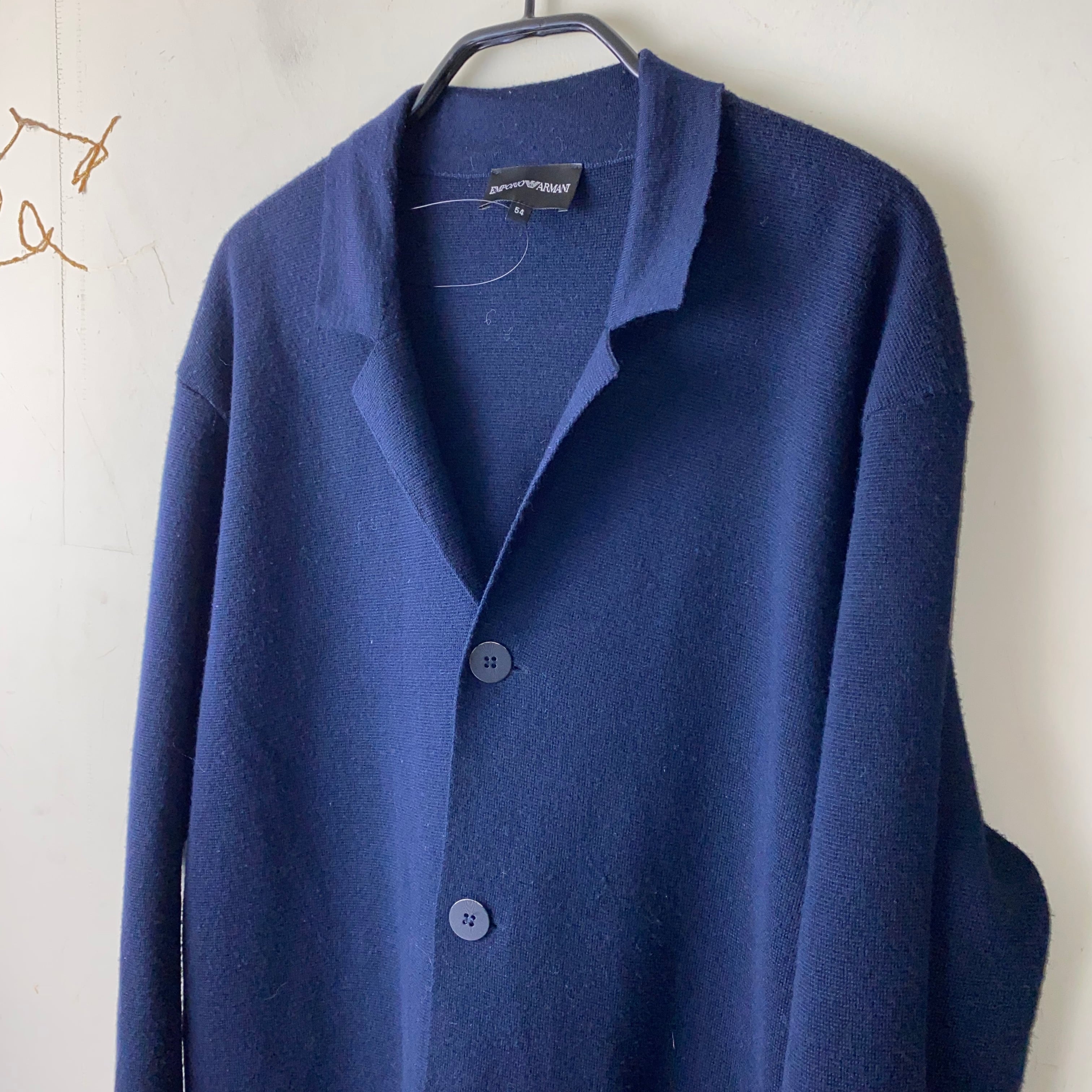 EMPORIO ARMANI navy knit cardigan with collar | NOIR ONLINE