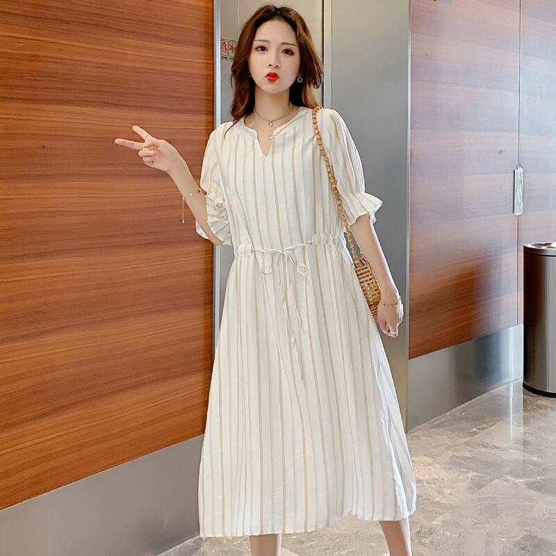 【新作】【送料無料】 マタニティウェア2020夏の新しい小さな新鮮なストライプのシャツドレス、トレンディな母親のミドル丈ファッションマタニティドレス-アリババ サマー 夏物 expec28047180610