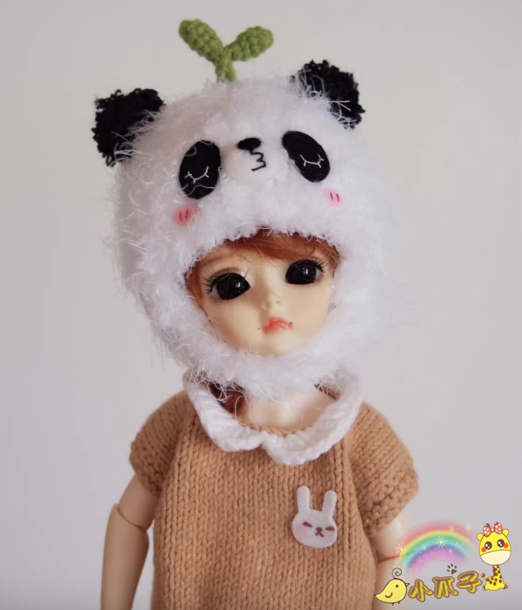 幼SD,6分ドールサイズ 人形用かぶりもの パンダ モコモコ帽子