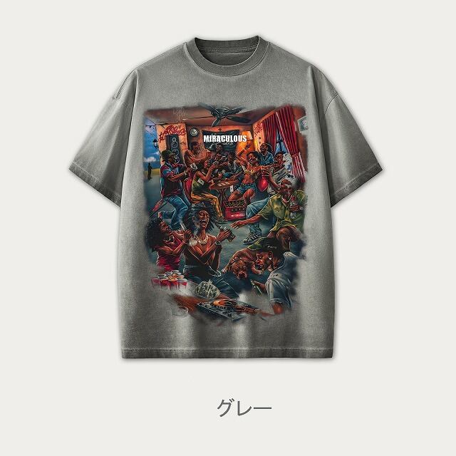 ヴィンテージ加工 グラフィック オーバーサイズ 半袖Tシャツ メンズ