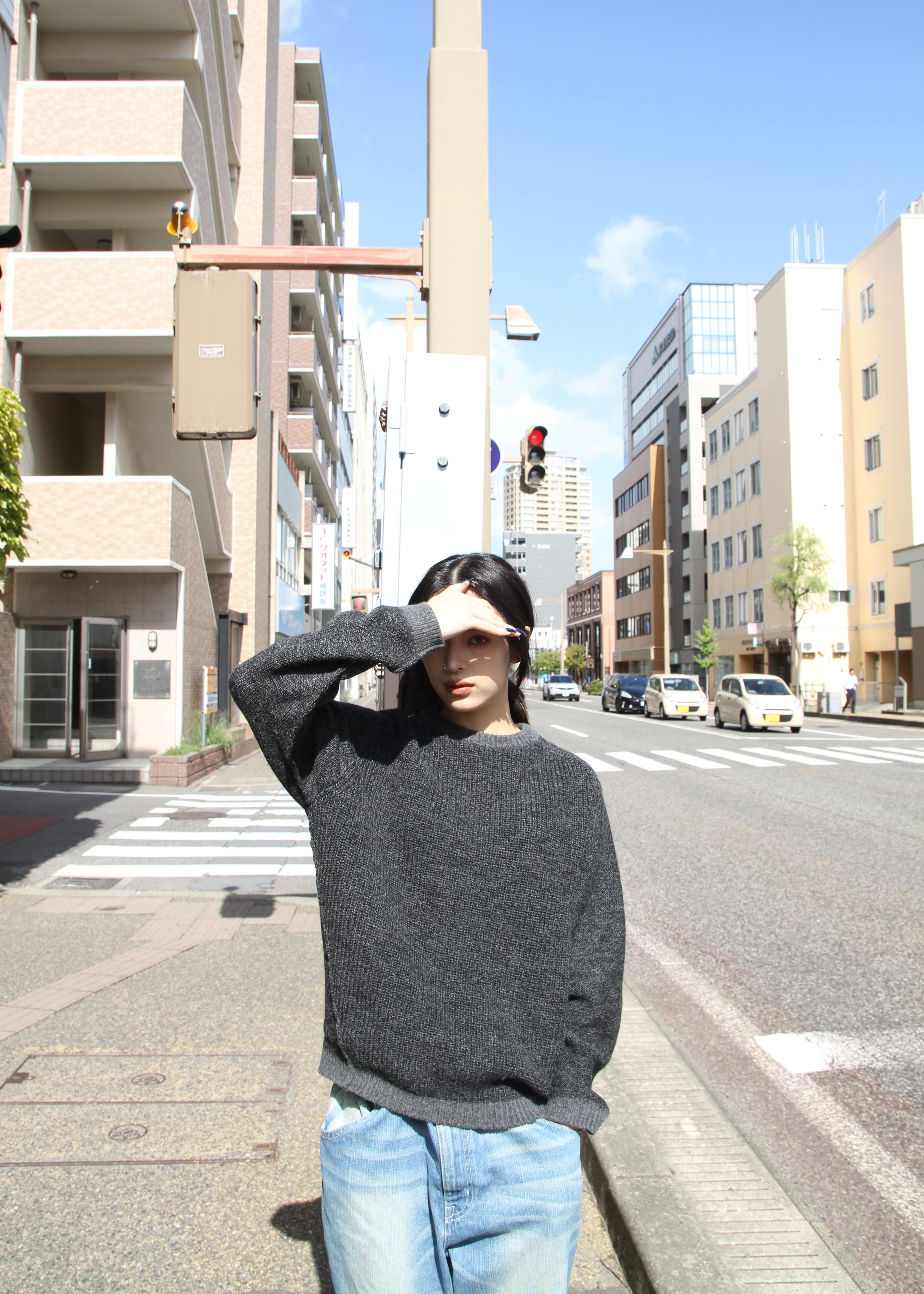 【size-Sのみ追加補充】表裏どっちでも着れるニット「コンビ・リバーシブルPO.（チャコール）」