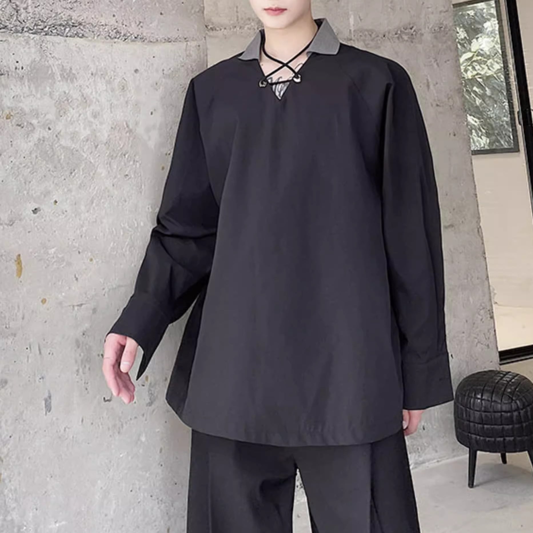 ドローストリングVネックオーバーサイズシャツ 1color MTO0345