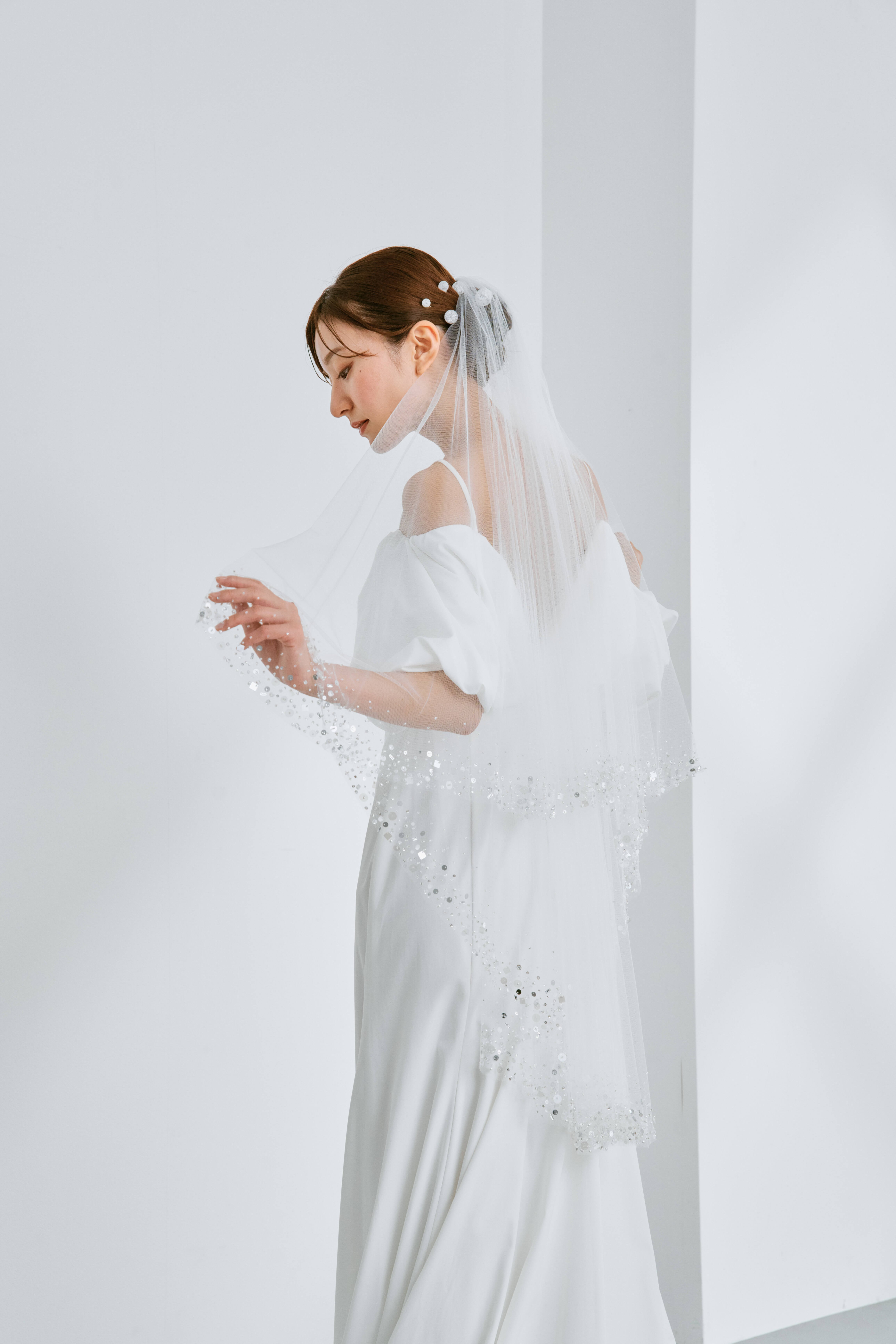 M size)キラキラビーズ刺繍ベール Wedding veil beads shiny design BV