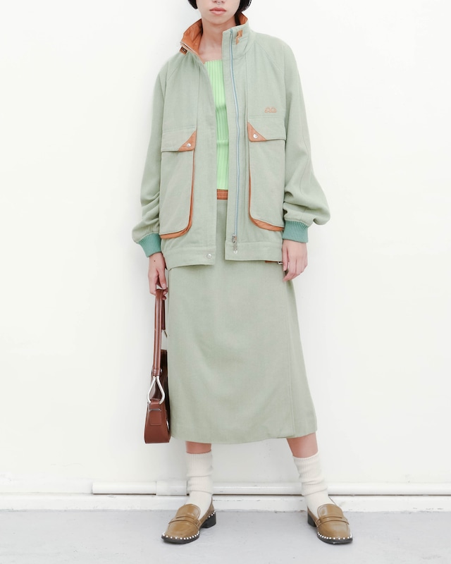 1980s Courreges - herringbone wool blouson & skirt set-up