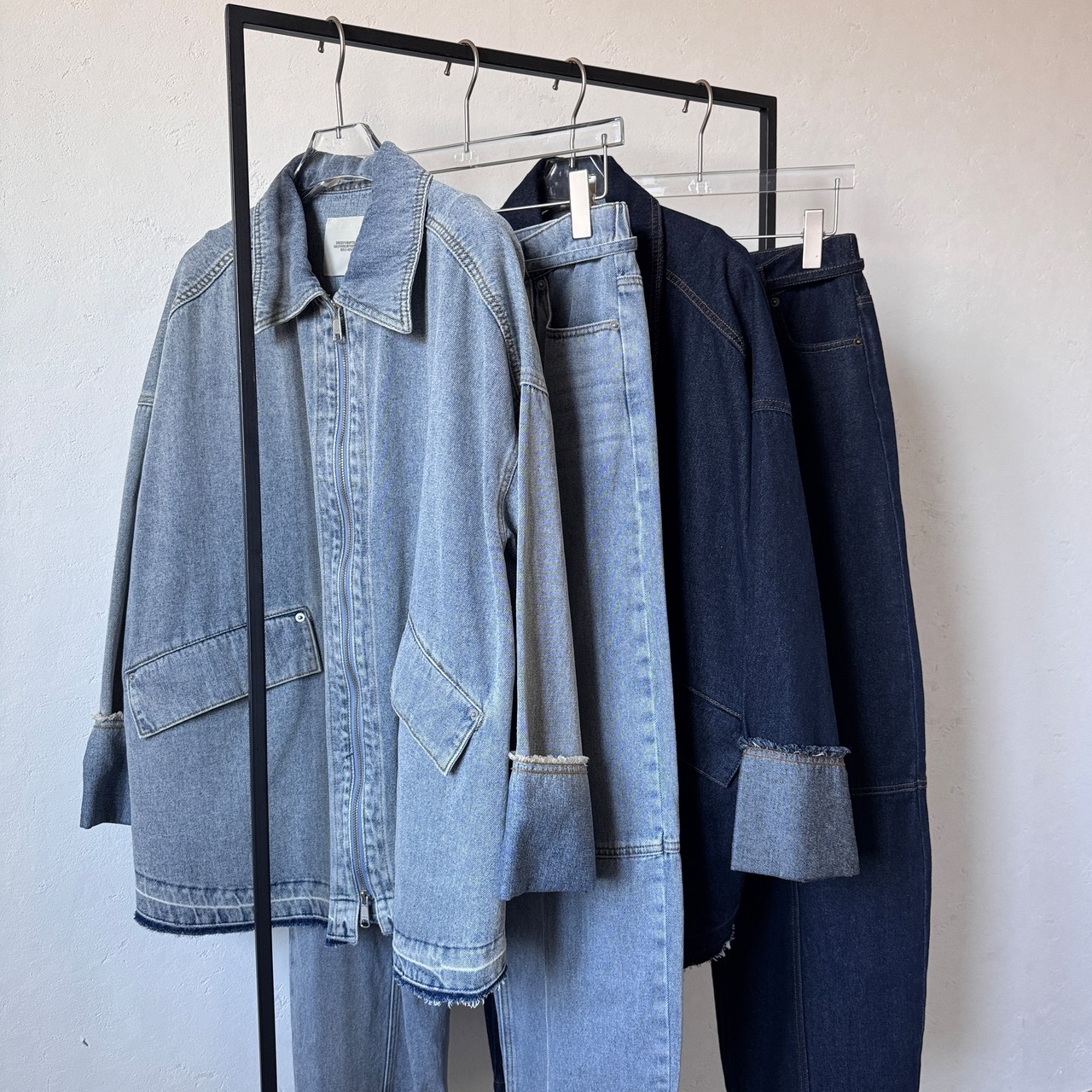 【受注予約:1月下旬入荷予定】W zip フリンジツイルデニムオーバーJK/ブルー