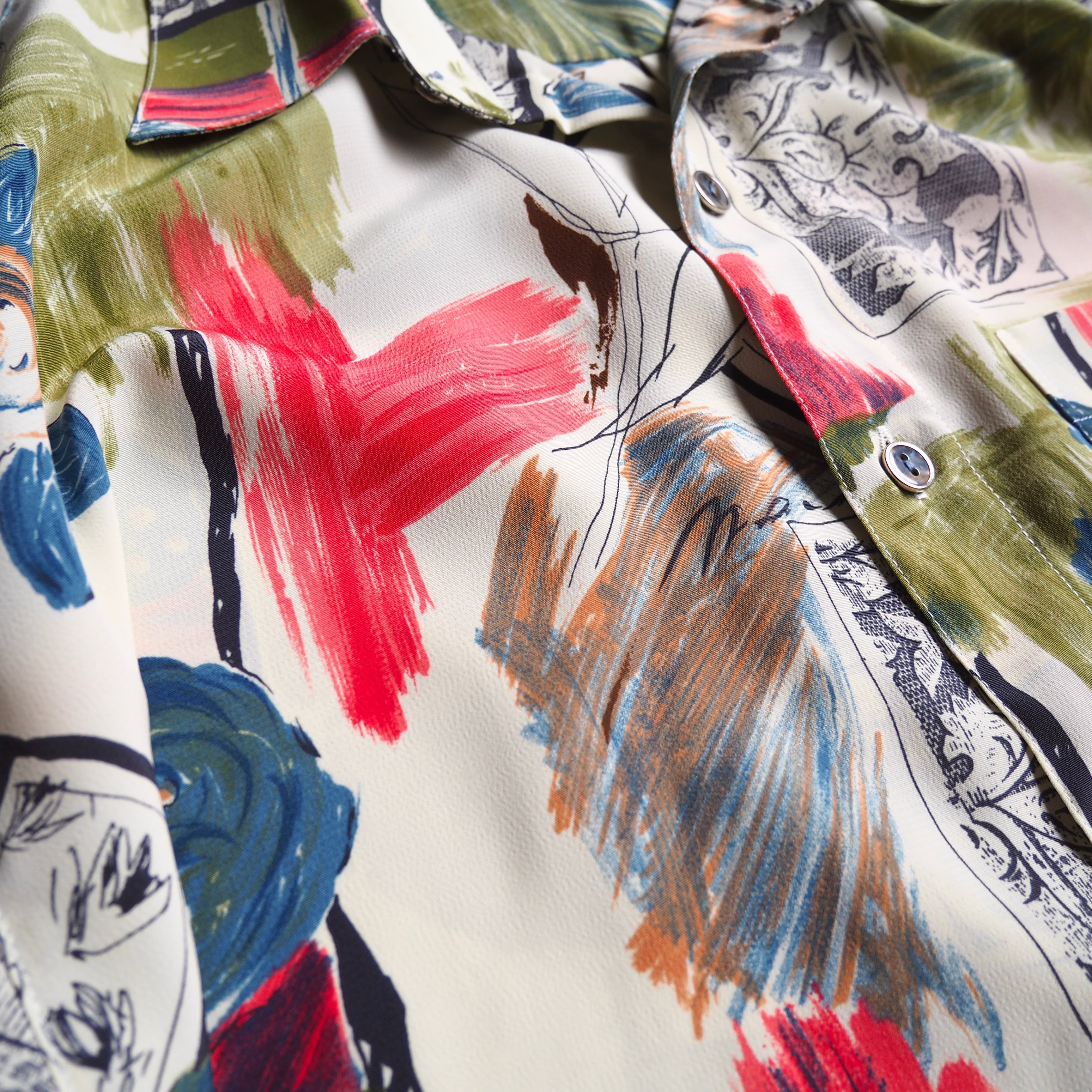 1990s Beautiful watercolor Art painting vintage Drape loose shirt