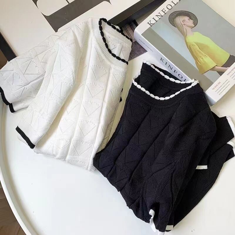 5部袖 柄ニット　AJ1080-5005