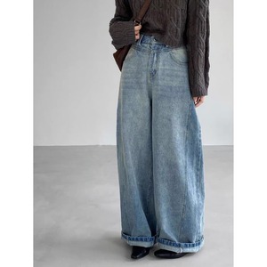 washed barrel leg denim pants   101659