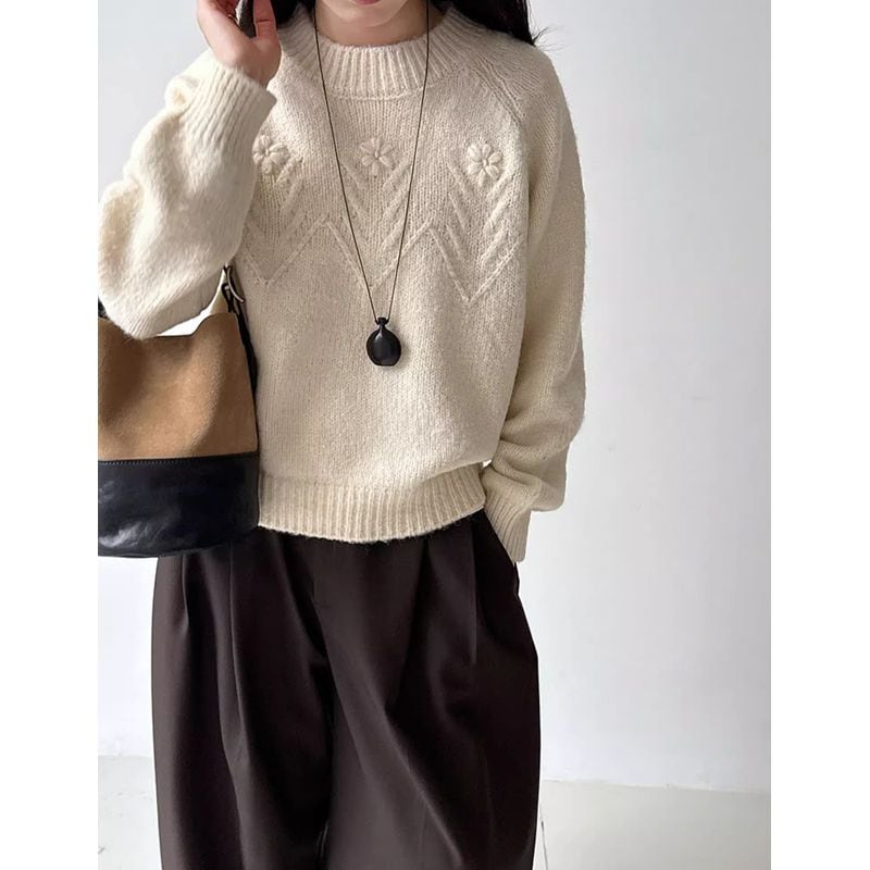 フラワーモックネックニットプルオーバー 202236