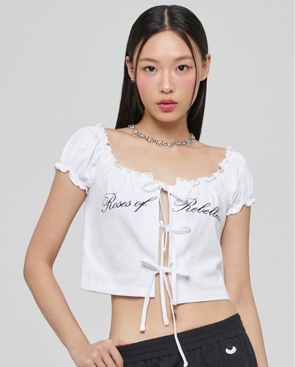 ☆aespa ニンニン 着用！！【lalafox】LETTERING SHIRRING T-SHIRT