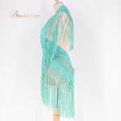 フラメンコ 衣装 ソニアジョーンズ SONIA JOHNES シージョ ピキージョ グリーン ブルー 緑 青 水色 フレコ フリンジ 編み込み ダンス パーティ 装飾 小物 グリーン系 フラメンコ衣装 おしゃれ レディース ダンス小物 踊り衣装 ステージ衣装 透かし編み