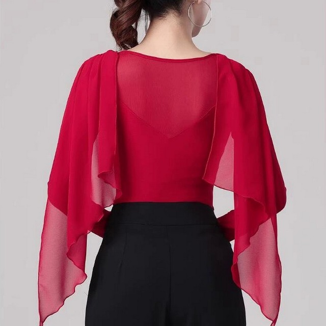 フラワーショルダー シフォンデザイントップス(レオタードタイプ選択可) ds0991