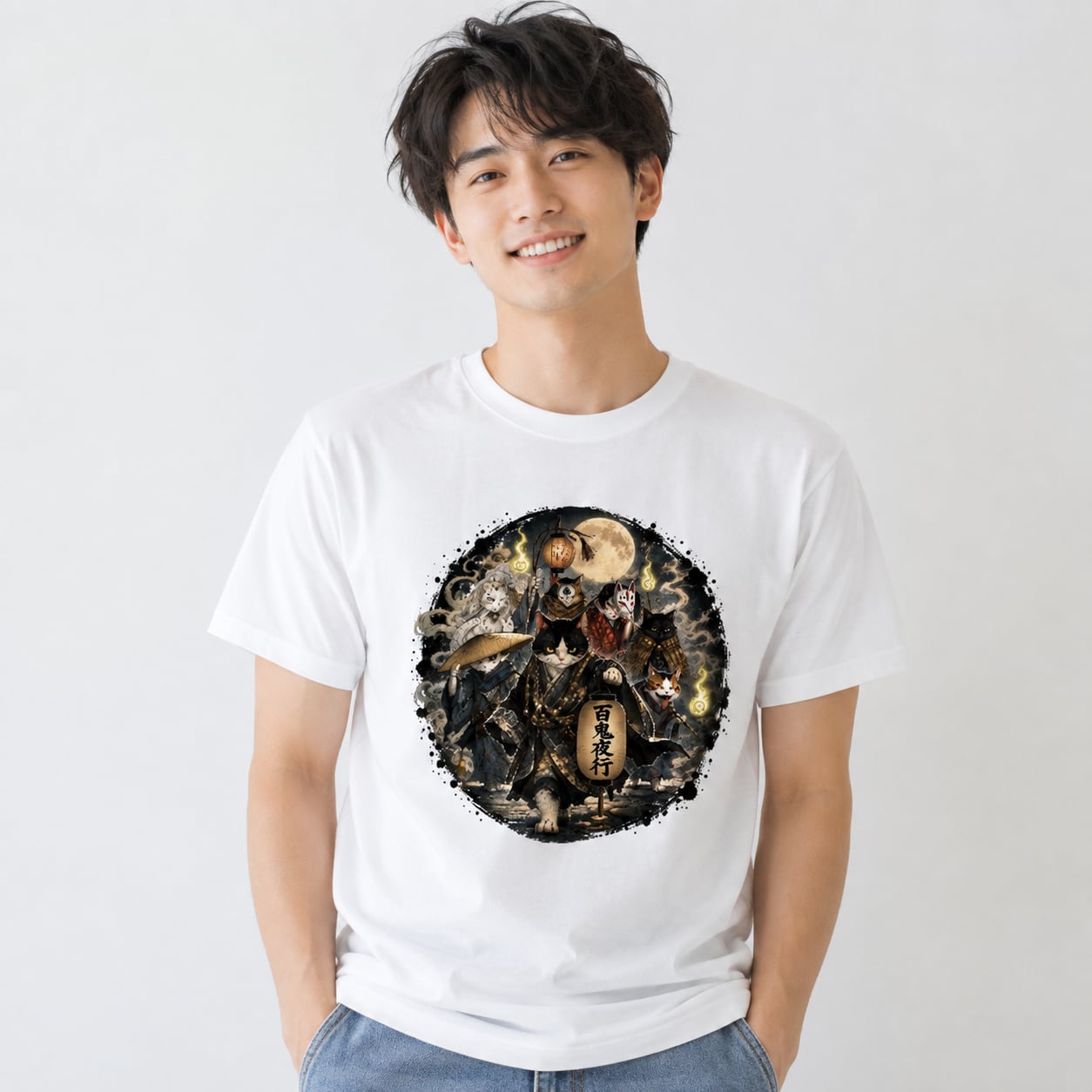 「百鬼夜行（ひゃっきやこう） -妖猫たちの宵行列」半袖Tシャツ