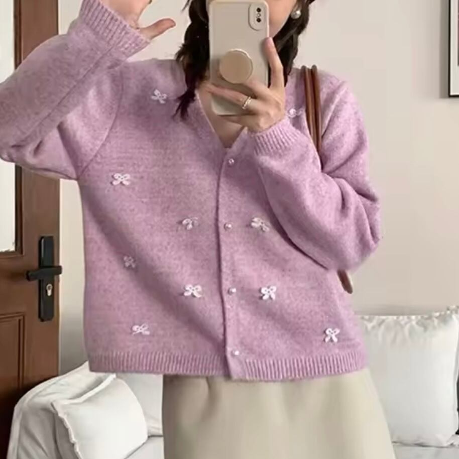 マカロンカラーリボンカーディガン