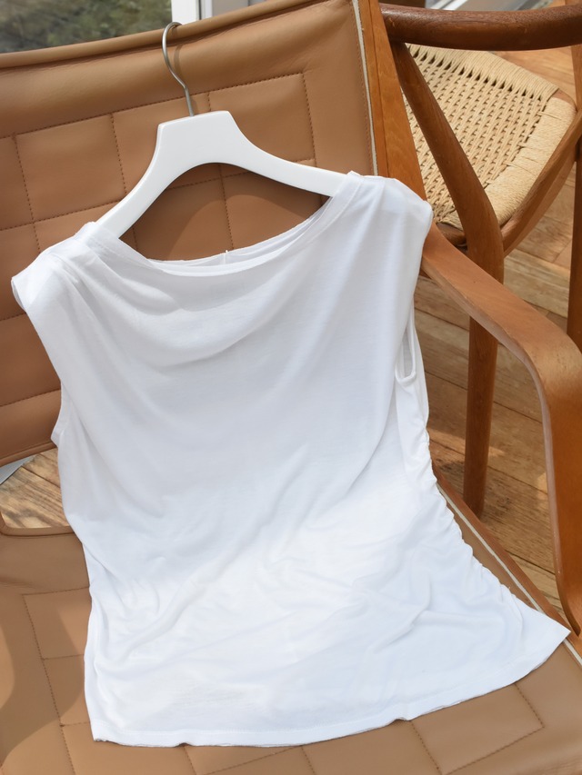 sheer shirring sleeveless tops（white）