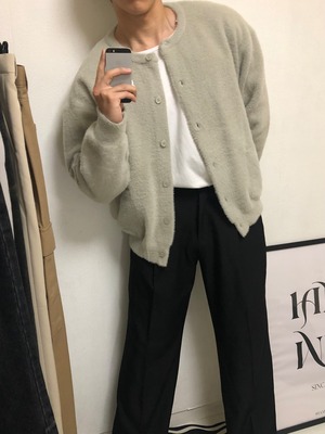Mohair Mink-Texture Round-Neck Cardigan (5color)