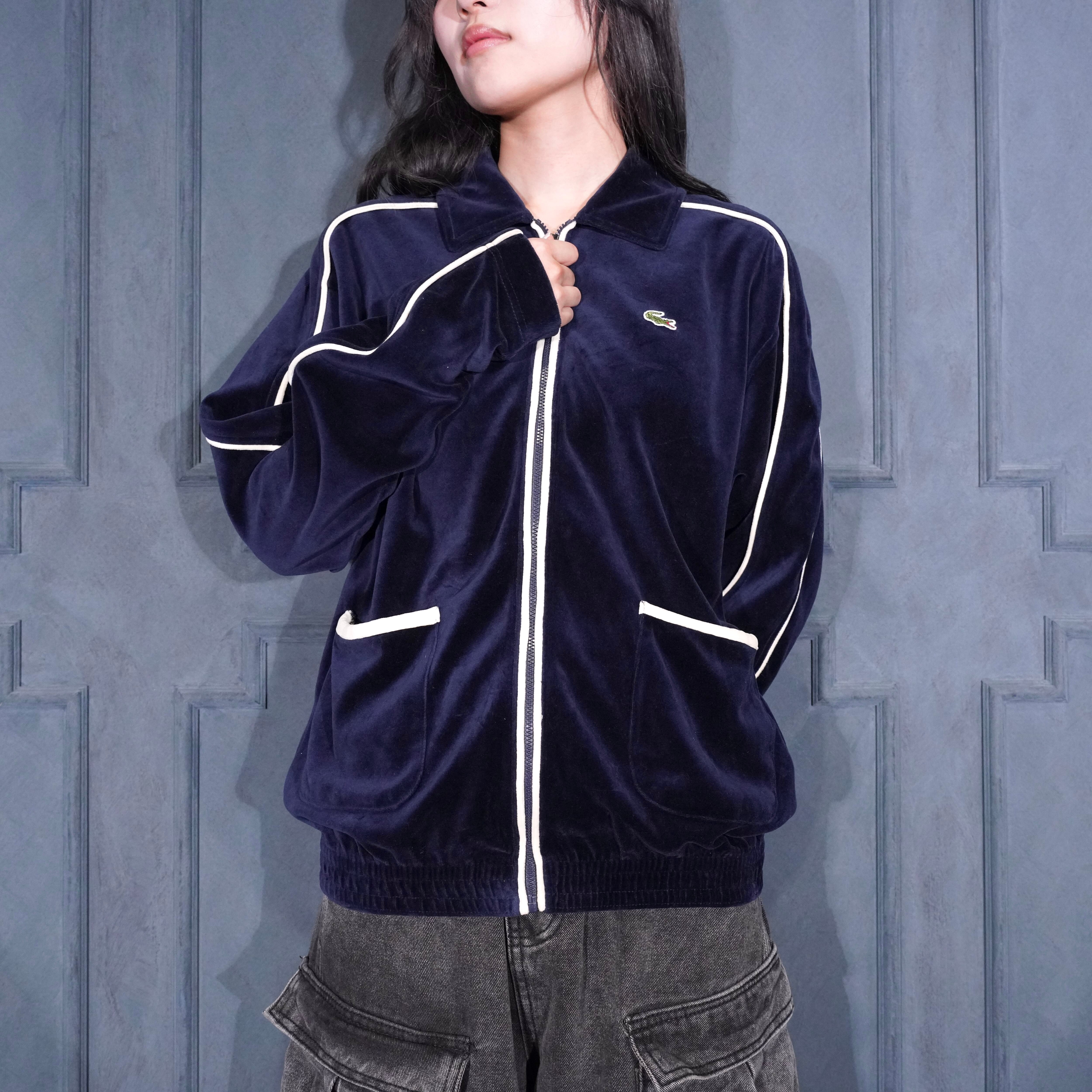 EU VINTAGE LACOSTE SPORT LOGO EMBROIDERY DESIGN VELOUR ZIP UP