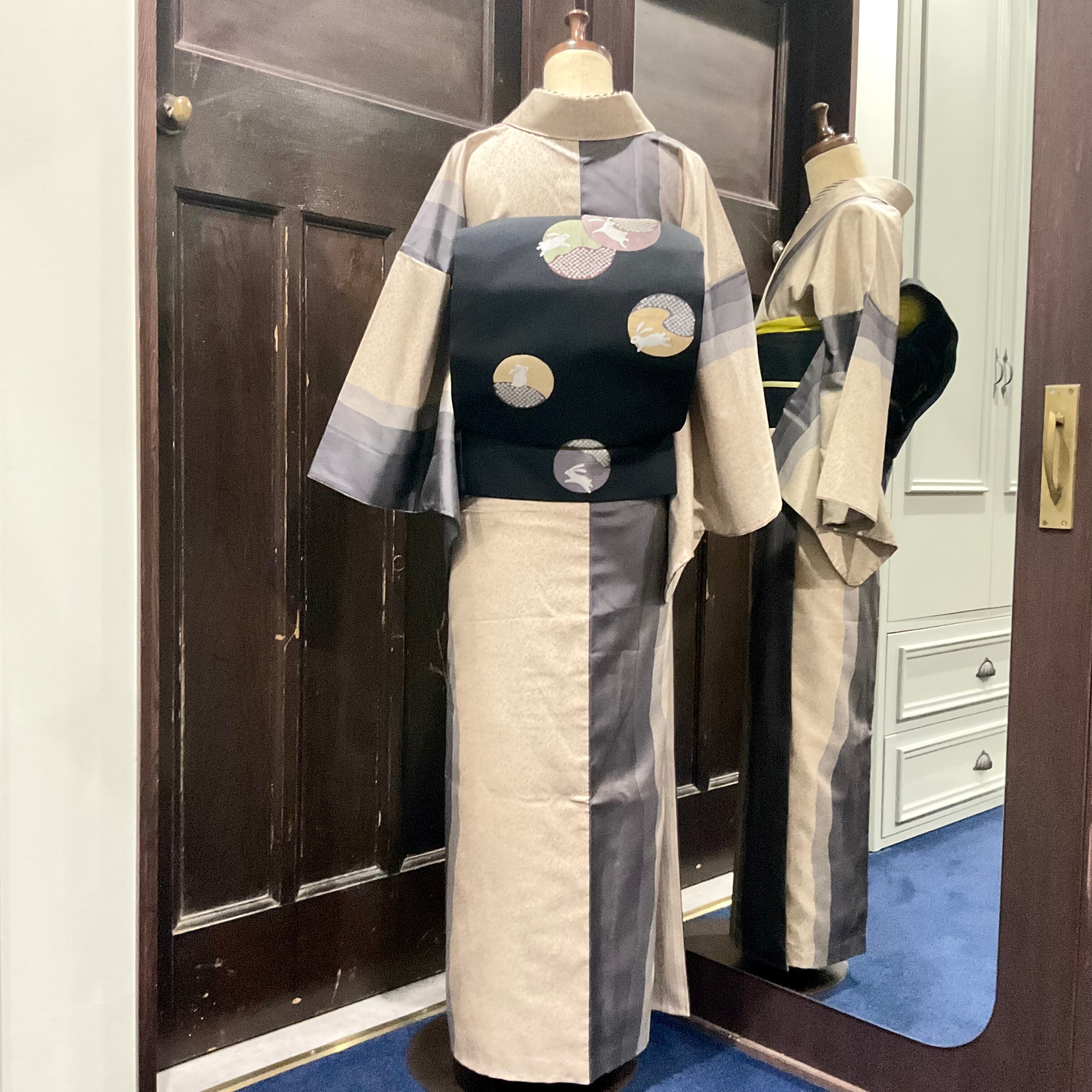 お月見うさぎ*未使用 兎 お月様 リサイクル名古屋帯 A411 お月見うさぎ*未使用 兎 お月様 リサイクル名古屋帯 A411