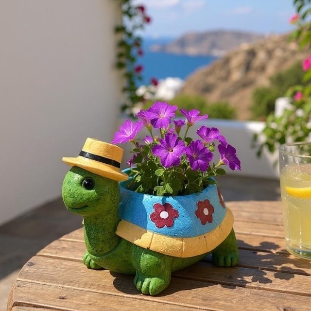 アニマルポット カラフルカメ 亀 フラワーポット 鉢 植木鉢  鉢底穴あり どうぶつ かわいい ユニーク ガーデニング ガーデン 園芸 sanpoti-2519