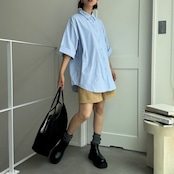 ストライプカフス半袖SH/ブルー