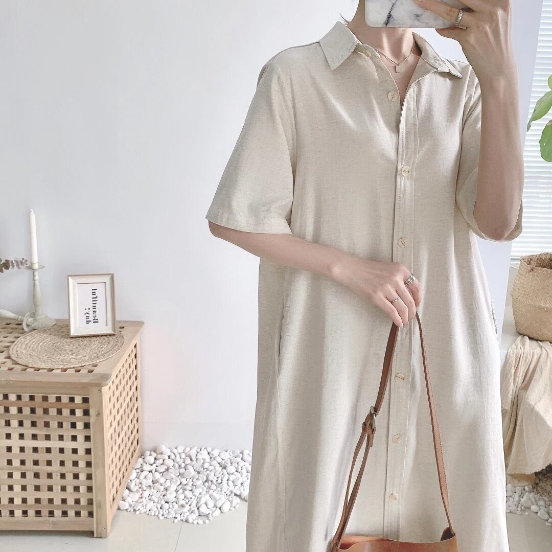 リネンブレンド　シャツワンピース　AJ33167-6103