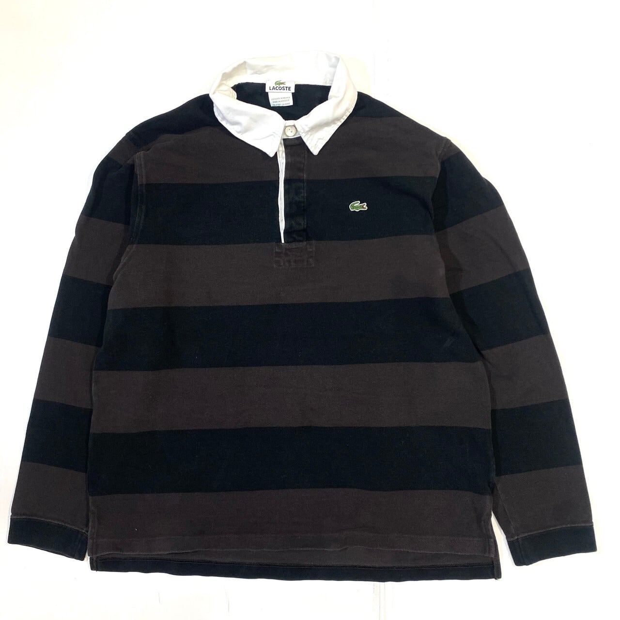 ラコステ　ラガーシャツ　ヴィンテージ ラコステ LACOSTE ボーダーラガーシャツ （オレンジ） -ファッション