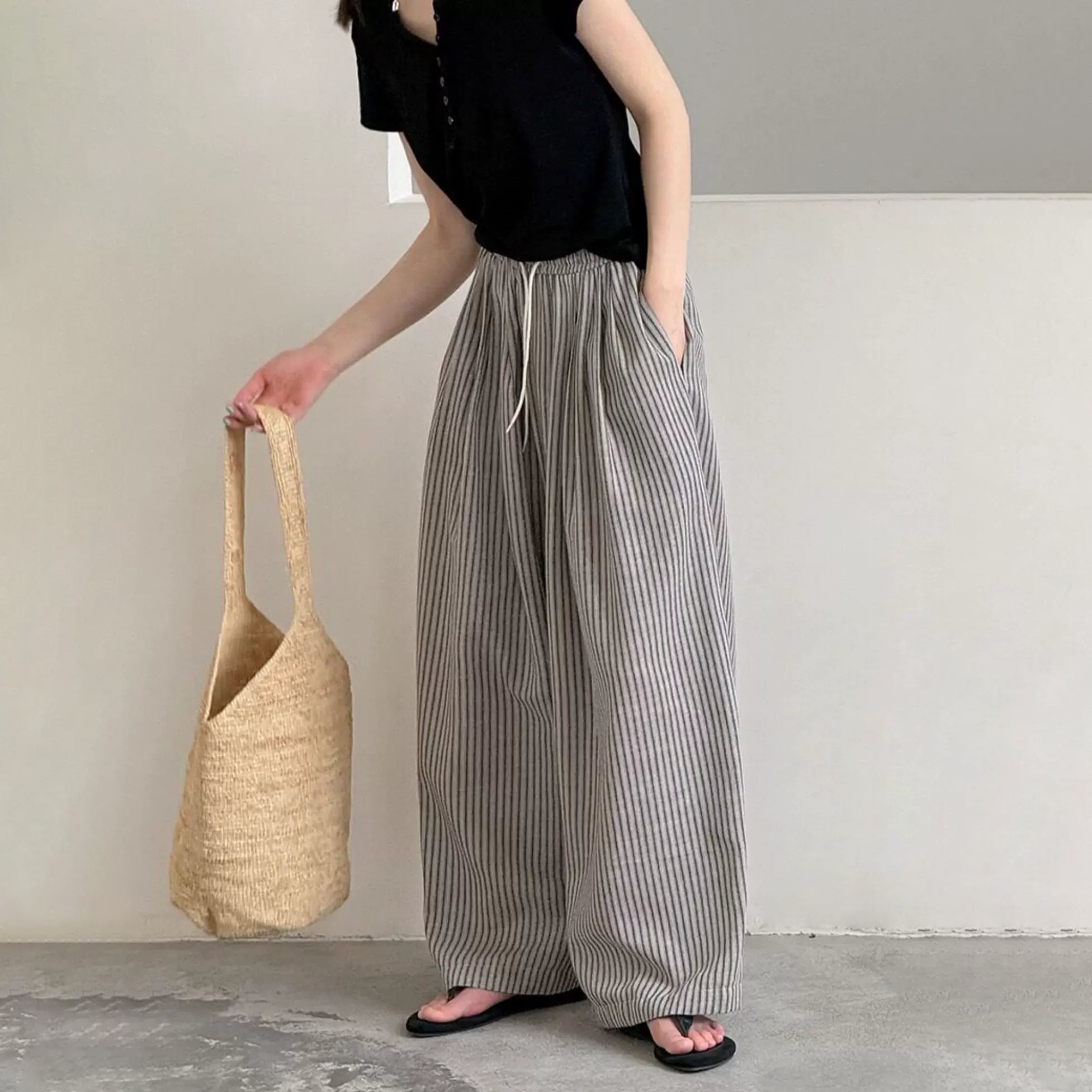 stripe wide pants 14526
