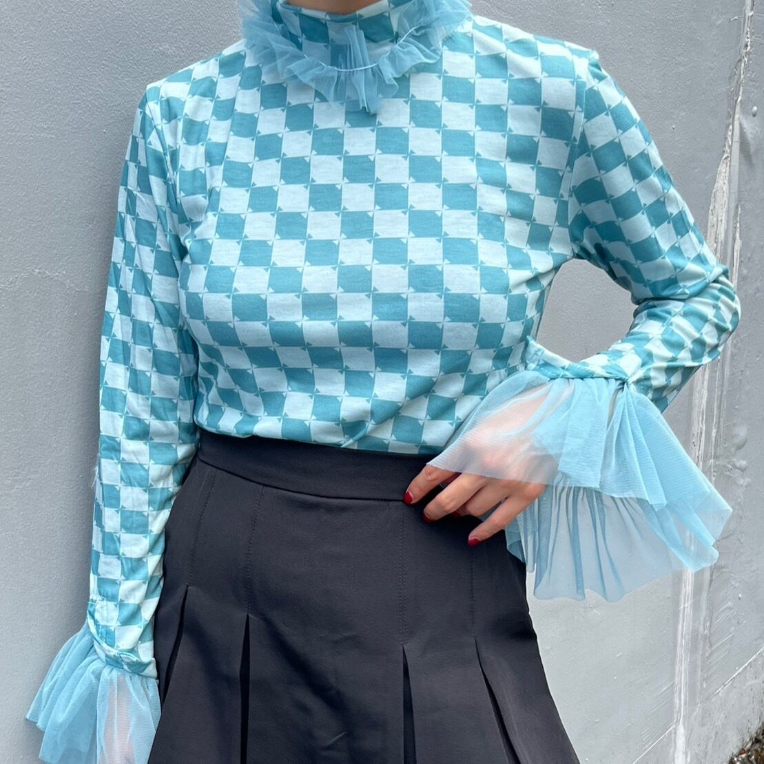 ギンガムチェック柄チュールトップス_LN02321