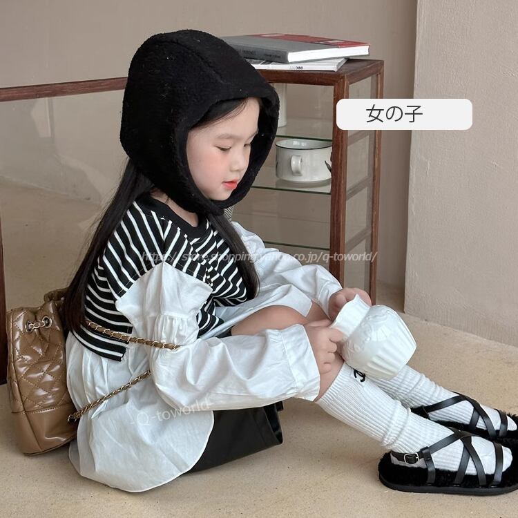 90㎝-140㎝】 シャツ 長袖 ボーダー トップス リンクコーデ 女の子  