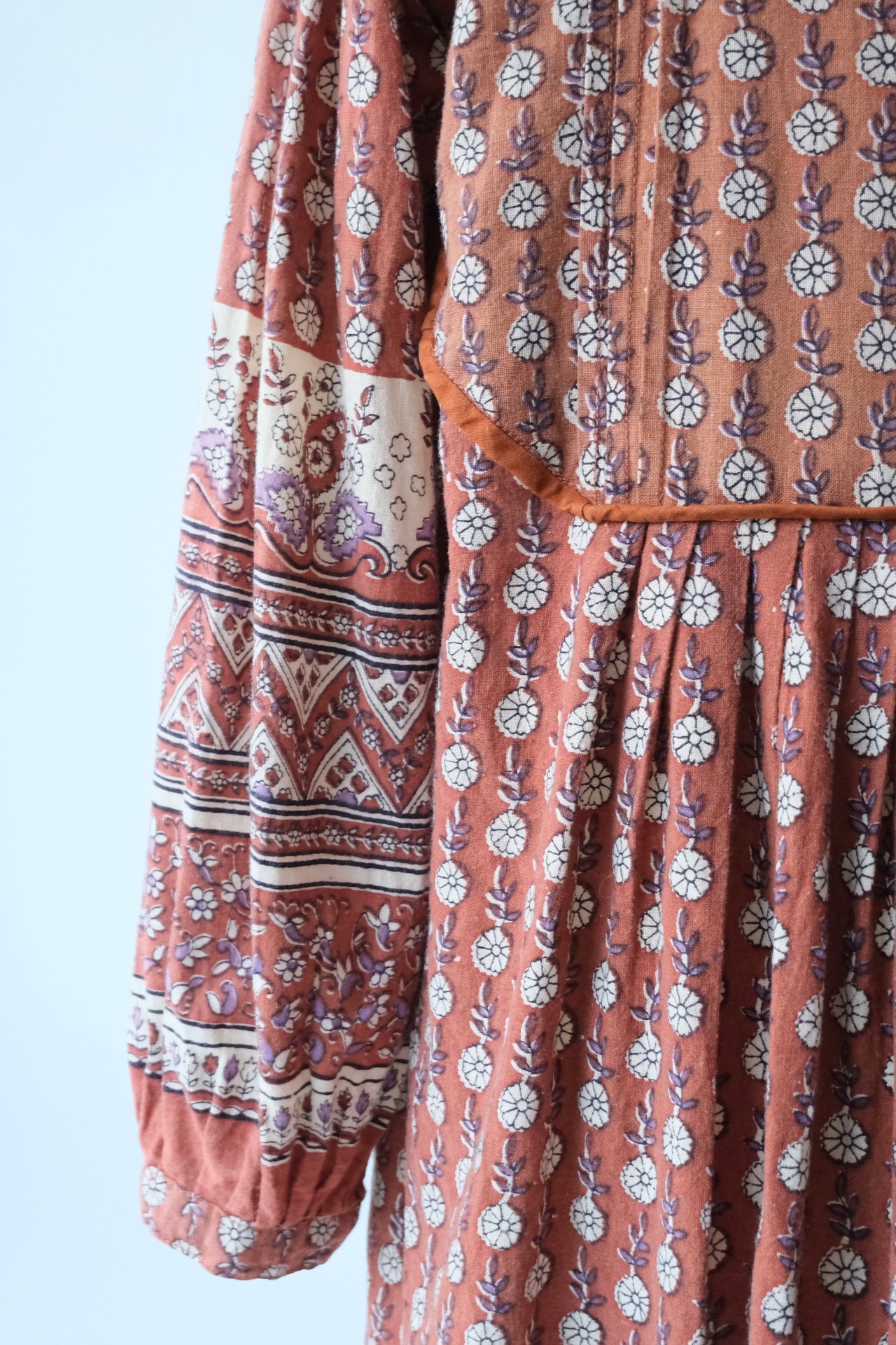 Indian cotton terracotta with lavender dress