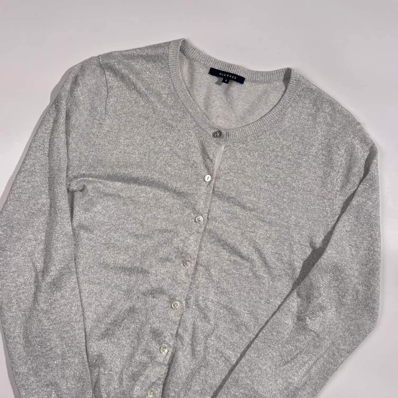 リネン混 MACPHEE マカフィー ハイゲージ ラメ混 ニットカーディガン 1 /シルバー系 レディース