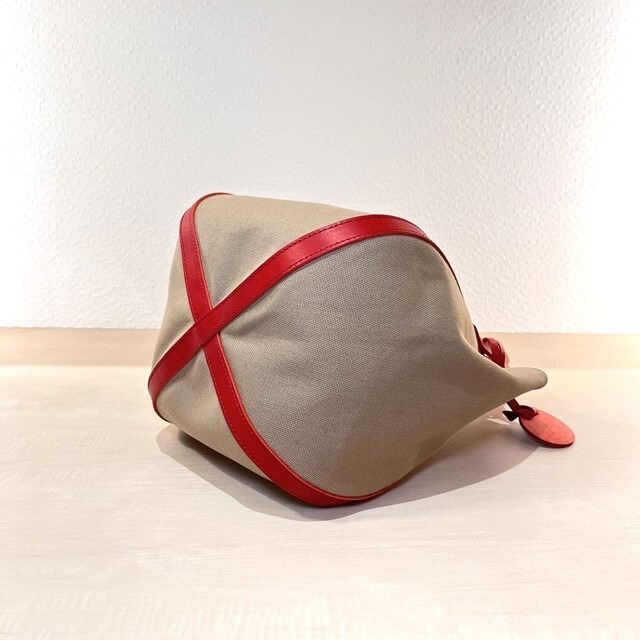 バルーンバッグ　革×帆布　レッド