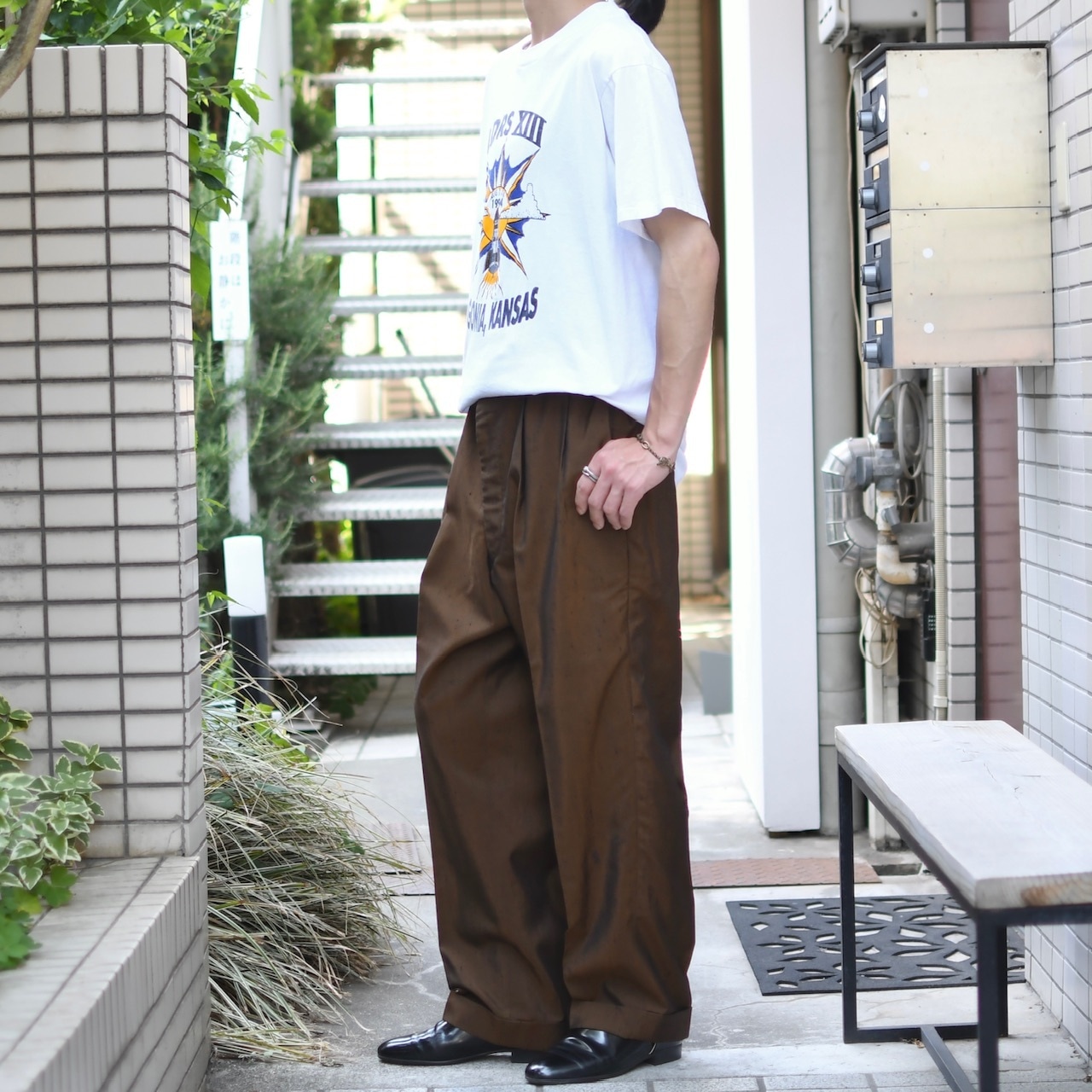 60's iridescence tuck slacks brown