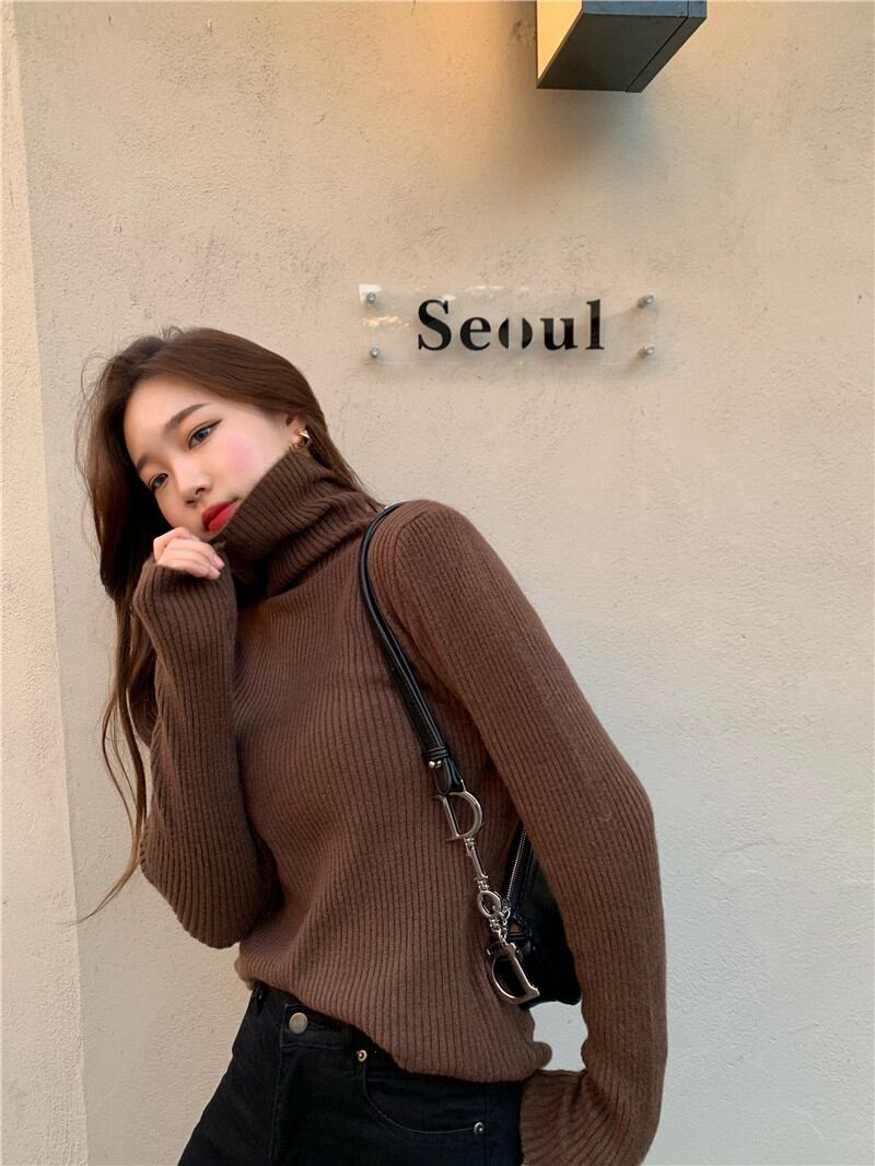 ニットセーター スリムシャツ スプリングスタンダードプルオーバー トップス ホワイト レトロ 春物 ブラックストロベリース11104526901