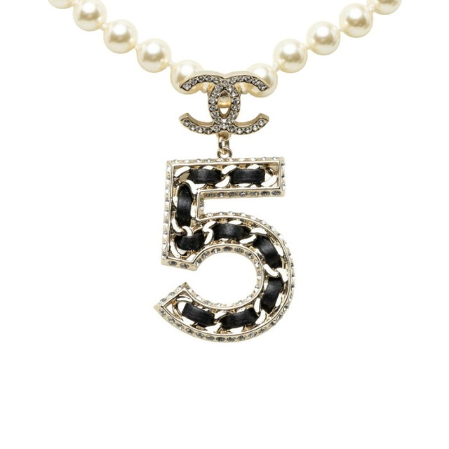 シャネル ココマーク No.5 B23P ネックレス ゴールド ブラック メッキ フェイクパール ラインストーン レディース CHANEL 【中古】