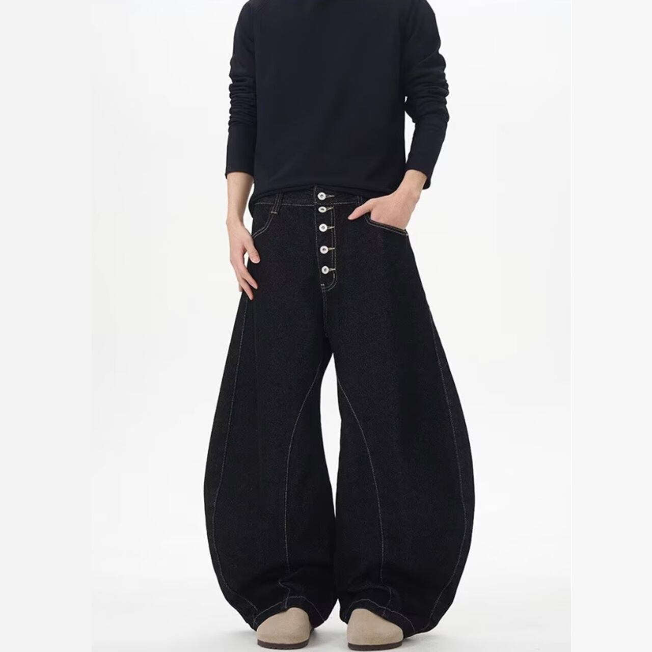 ステッチボタン フライカーブデニムパンツ b00538 【S~3XLサイズ】