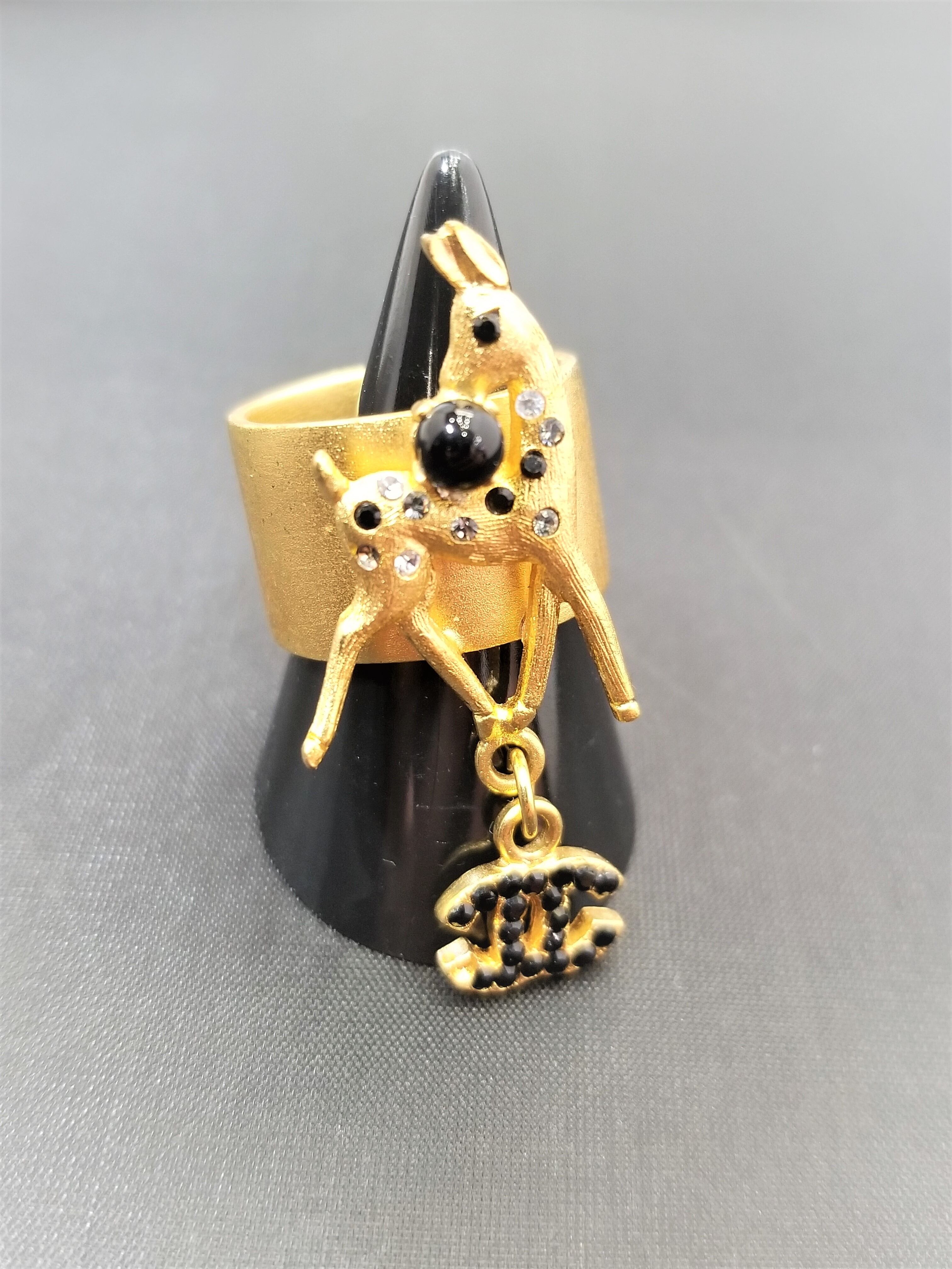 CHANEL シャネル ラインストーン 小鹿 シカ ワイドリング 14号 | www