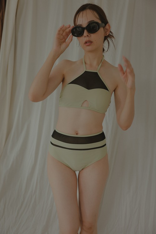 メッシュホルターハイウエスト水着（グリーン）