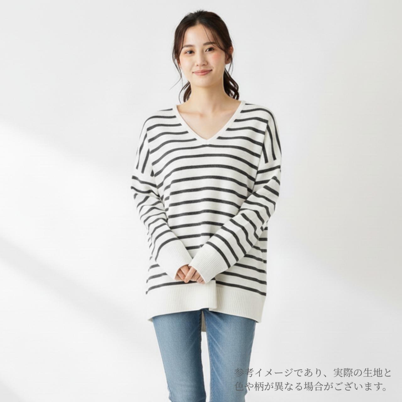 綿100%畦ボーダーニット生地-1ｍ-curl tricot　V2X/5678●