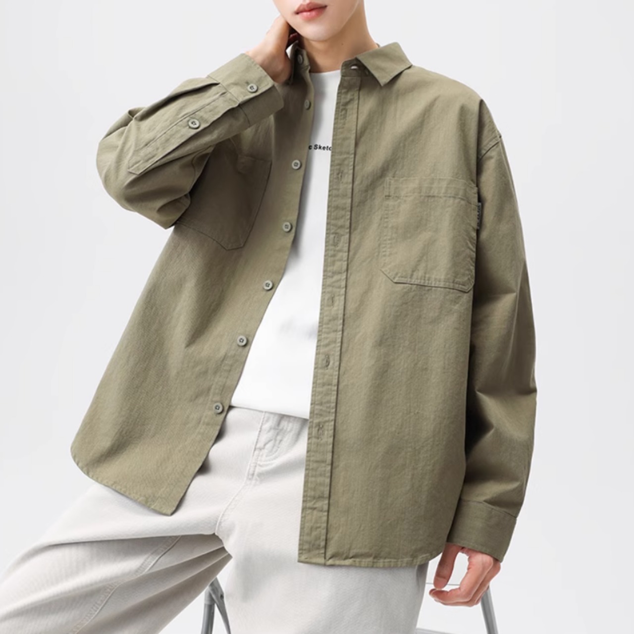パッチポケット ゆったりシャツ af0371