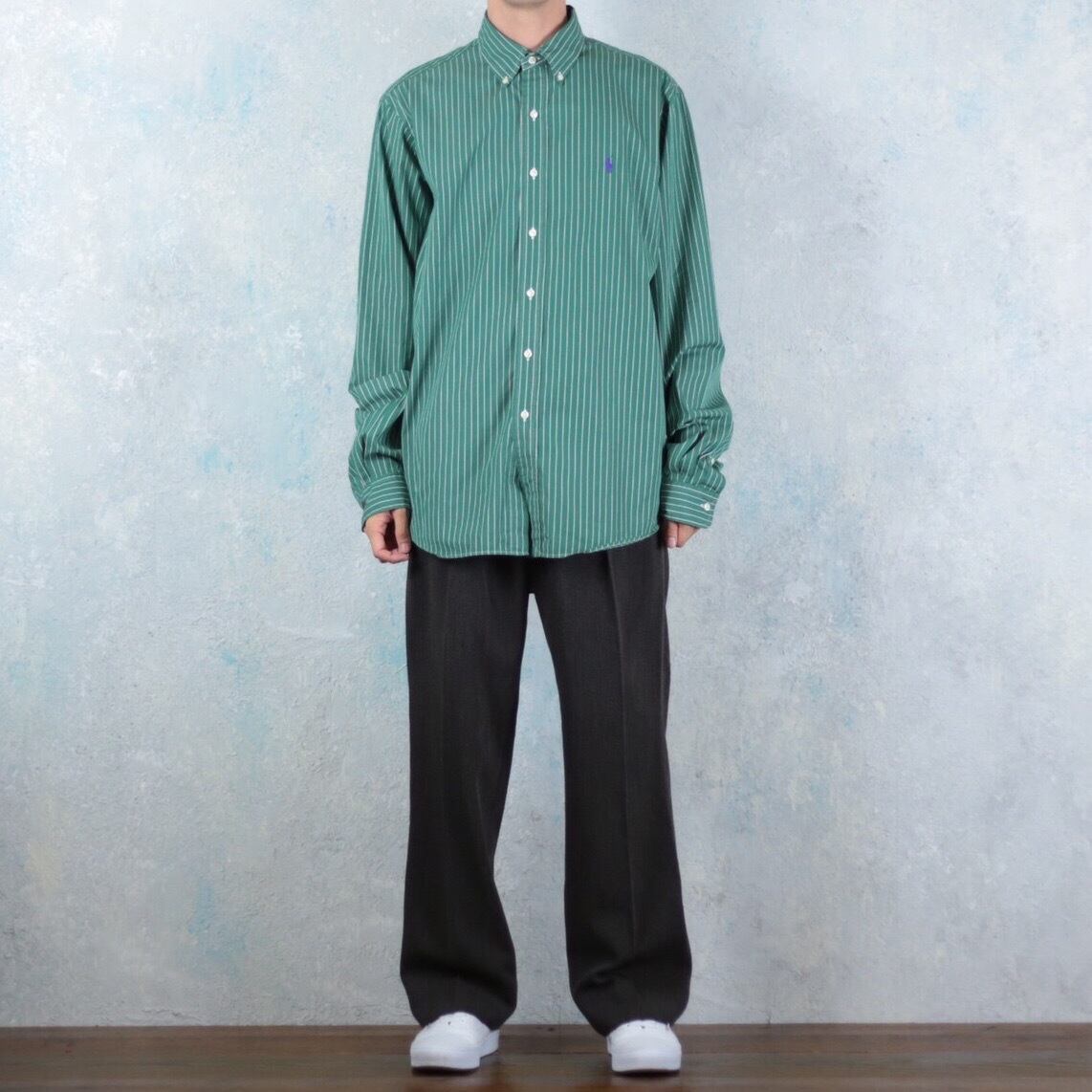 Ralph Lauren モスグリーン ストライプシャツ 【FF-2992】 | cv