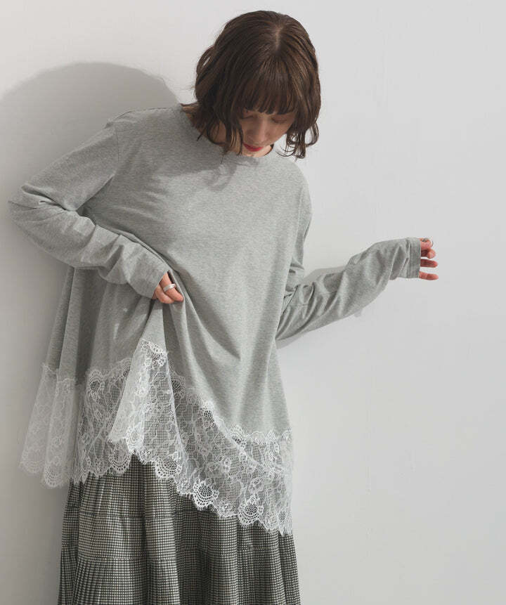 33154 裾レースロングスリーブTシャツ gray | エルキカク