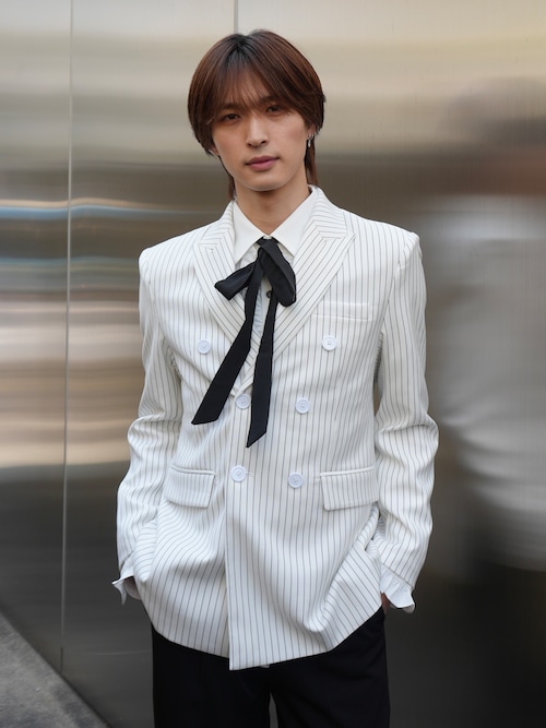 【ALUDE SELECT】white strip double tailored jacket